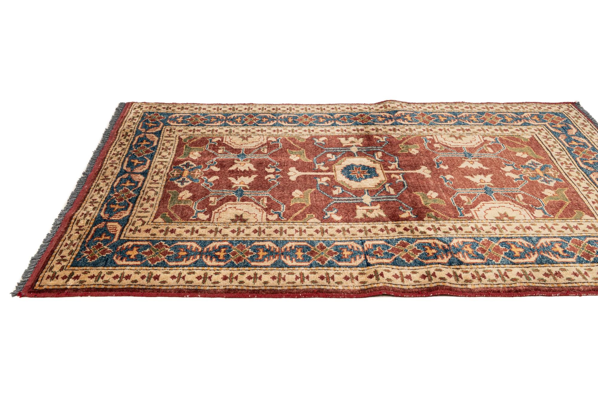 3' 2 x 4' 3 Hand Knotted Kazak Wool Rug