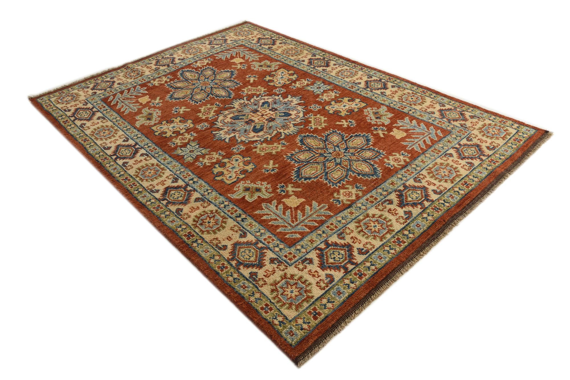 6' x 8' 3 Hand Knotted Kazak Rug