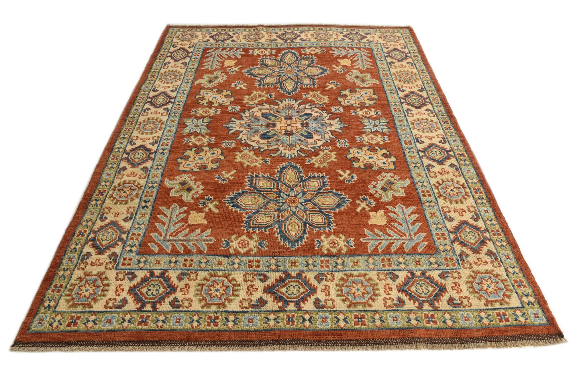6' x 8' 3 Hand Knotted Kazak Rug