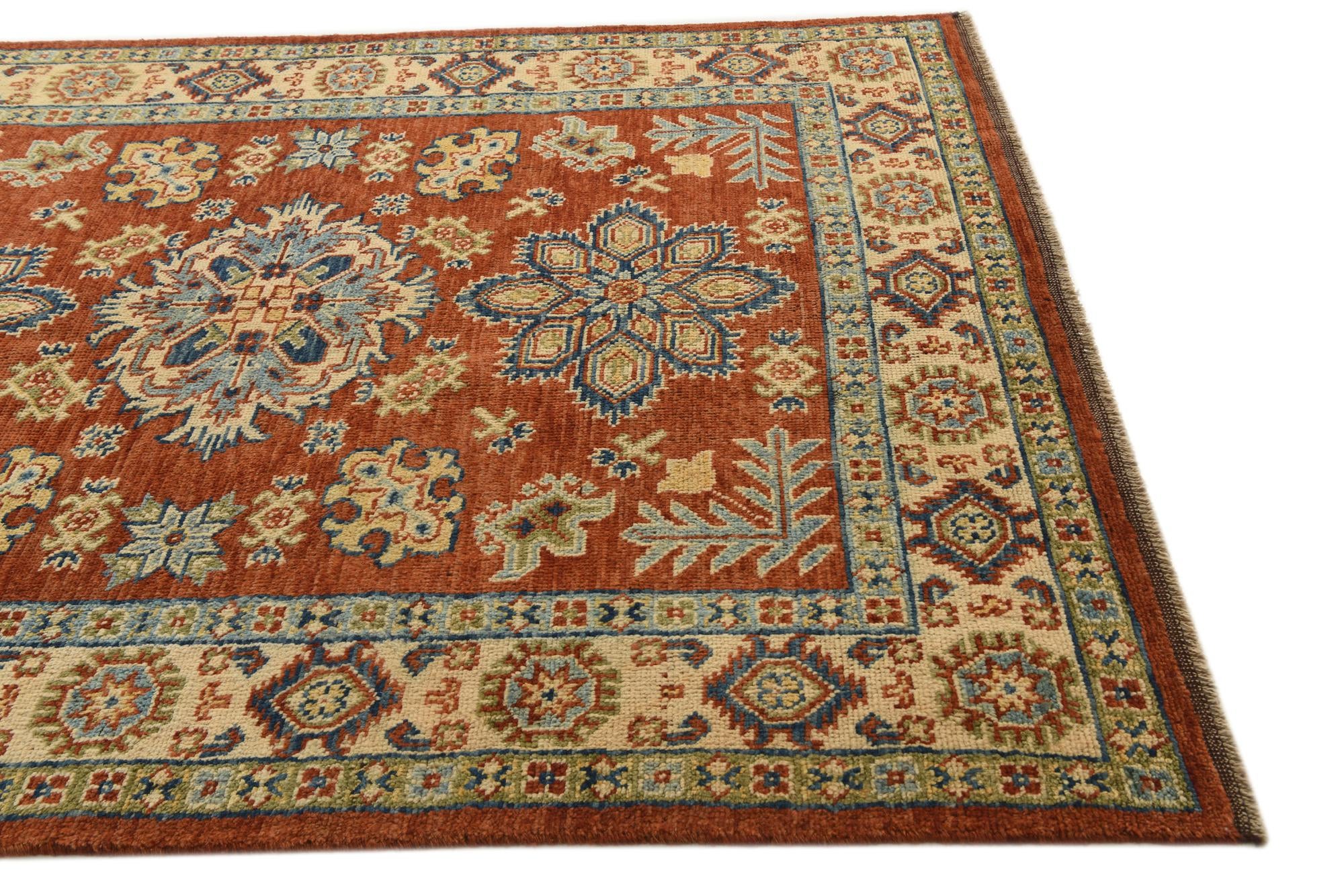 6' x 8' 3 Hand Knotted Kazak Rug