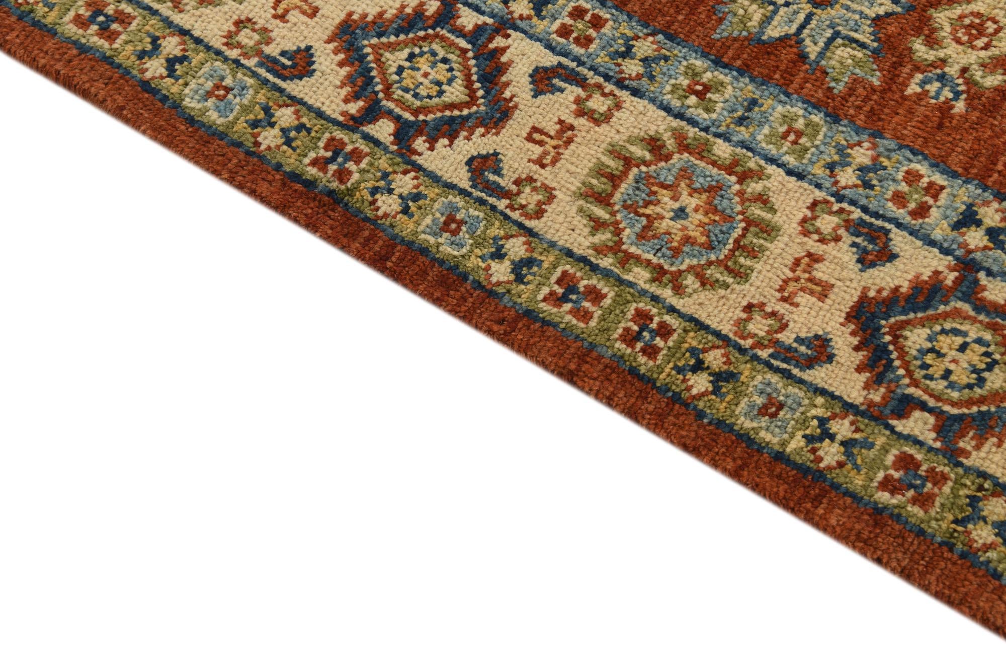 6' x 8' 3 Hand Knotted Kazak Rug