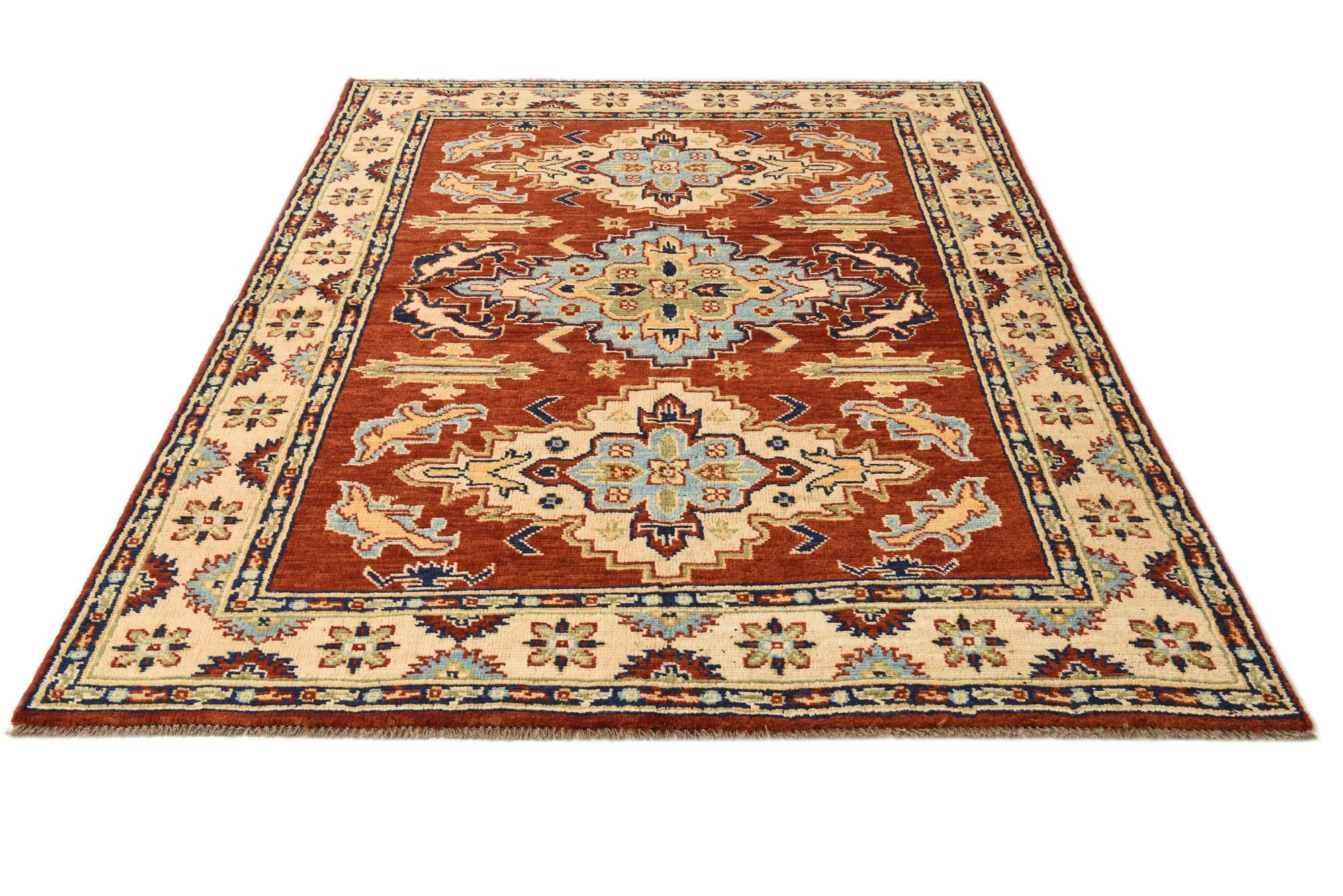 5' 7 x 7' 2 Hand Knotted Kazak Wool Rug