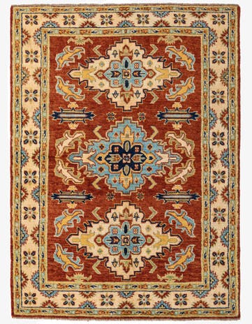 6' x 8' 3 Hand Knotted Kazak Rug
