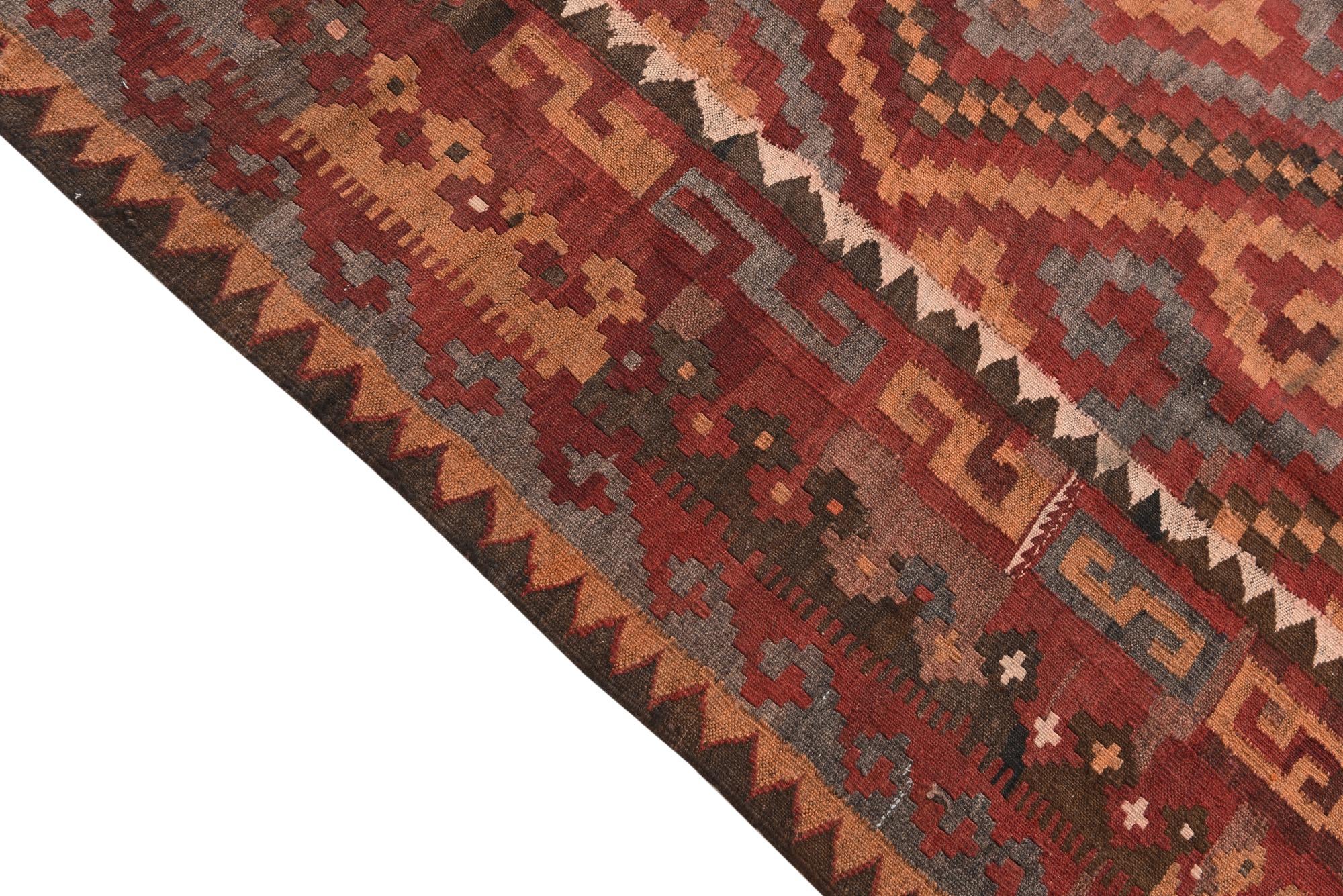 6' 9 x 12' Hand Woven Kilim Fars Wool Rug