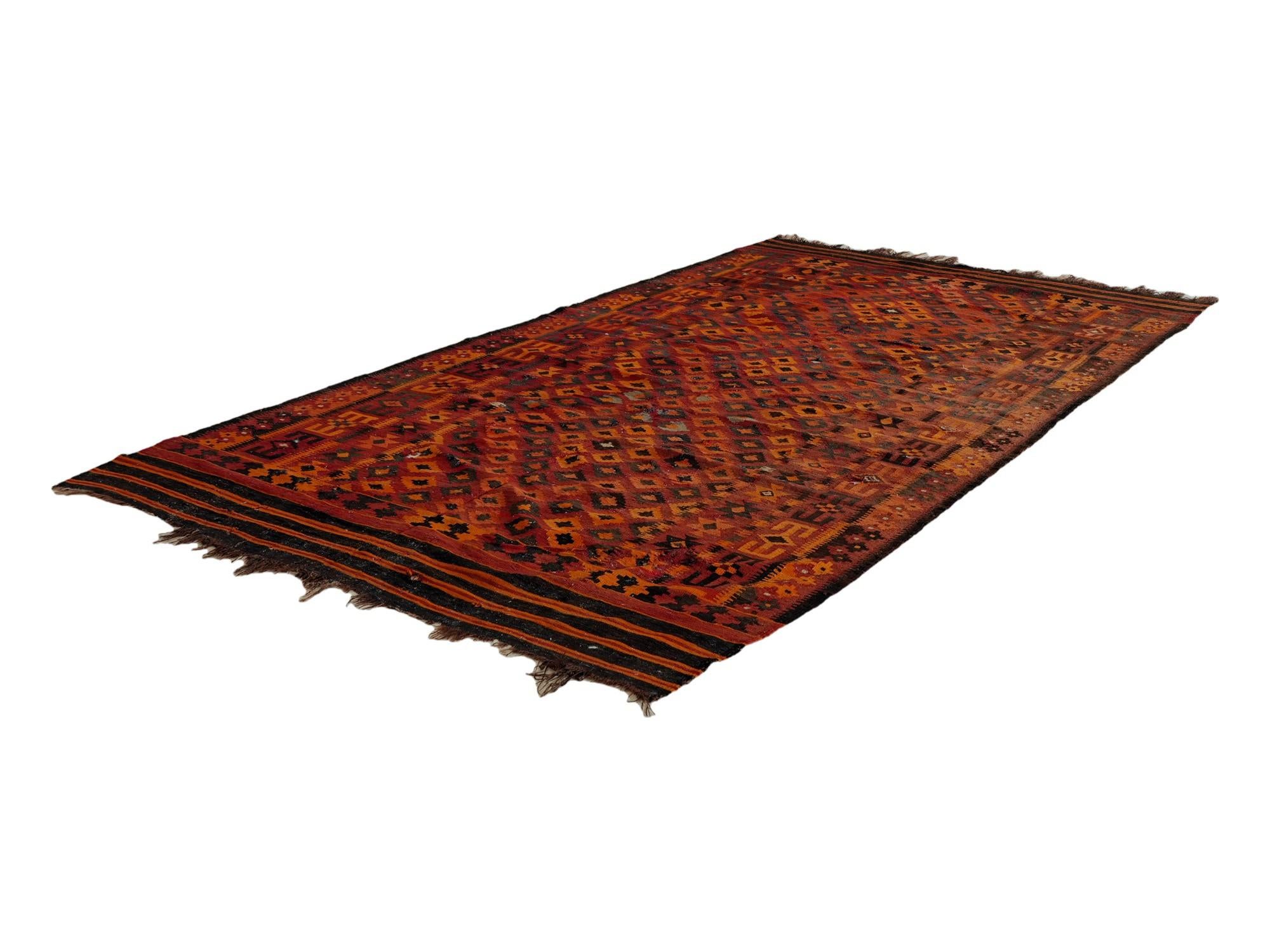 195cm x 370cm Hand Woven Kilim Fars Wool Rug