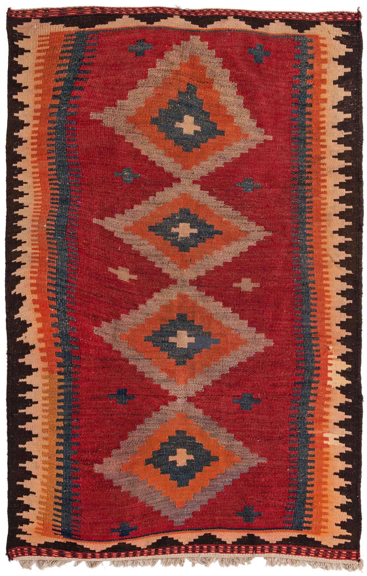 4' 4 x 6' 6 Hand Woven Kilim Fars Wool Rug