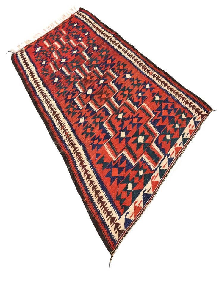 Detail image of 4' 3 x 7' 5 Hand Woven Kilim Fars Wool Rug