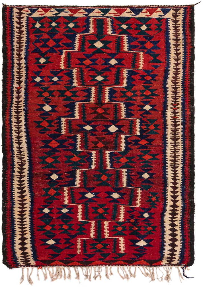 4' 3 x 7' 5 Hand Woven Kilim Fars Wool Rug
