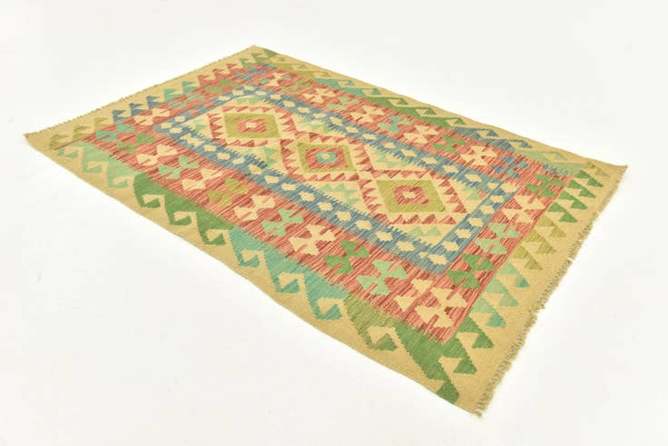 Detail image of 3' 3 x 4' 10 Hand Woven Kilim Maymana Wool Rug