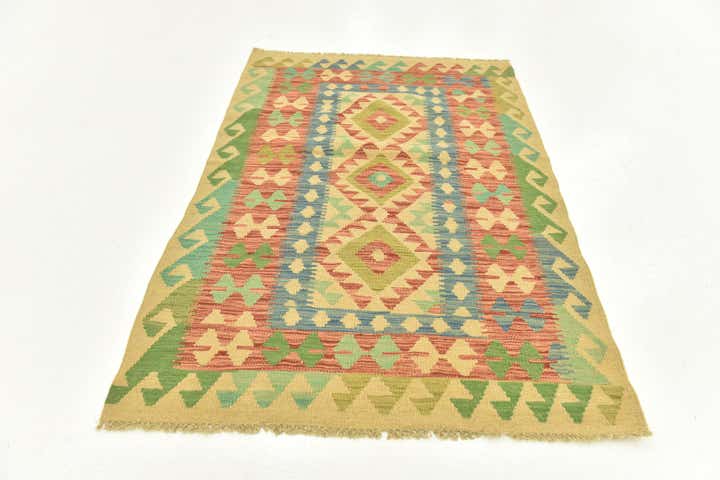3' 3 x 4' 10 Hand Woven Kilim Maymana Wool Rug