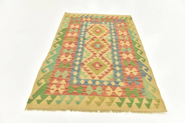 Detail image of 3' 3 x 4' 10 Hand Woven Kilim Maymana Wool Rug