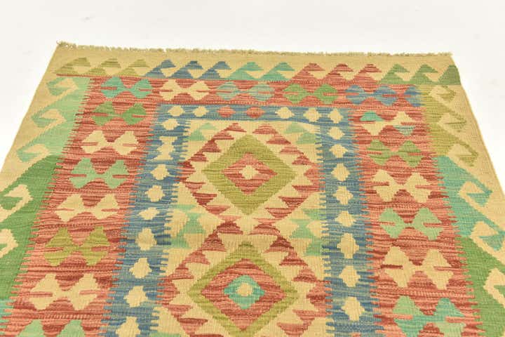 3' 3 x 4' 10 Hand Woven Kilim Maymana Wool Rug