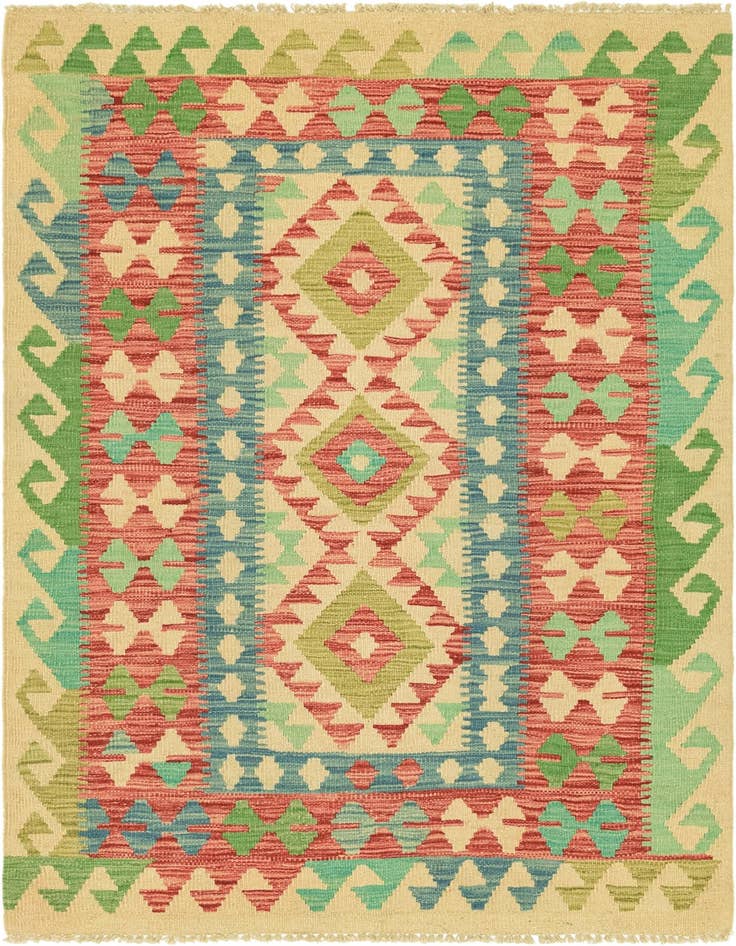 Detail image of 3' 3 x 4' 10 Hand Woven Kilim Maymana Wool Rug