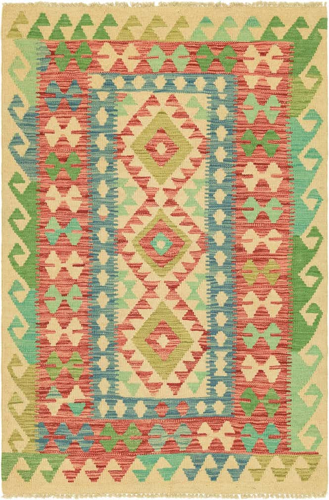 3' 3 x 4' 10 Hand Woven Kilim Maymana Wool Rug