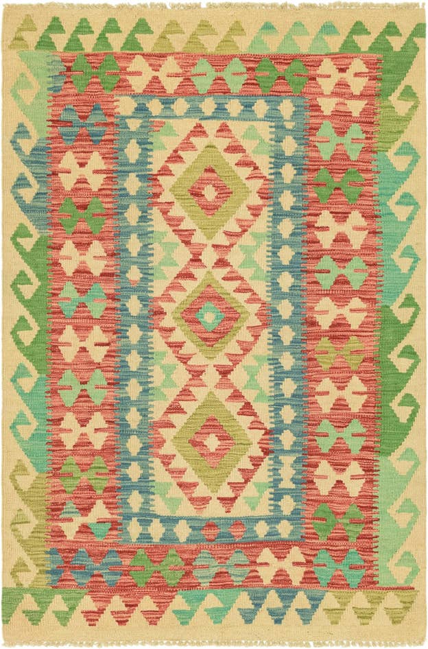 Detail image of 3' 3 x 4' 10 Hand Woven Kilim Maymana Wool Rug
