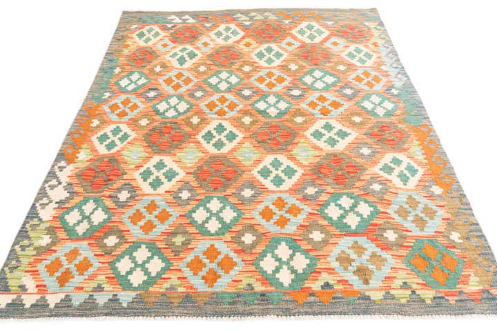 5' x 6' 5 Hand Woven Kilim Maymana Wool Rug
