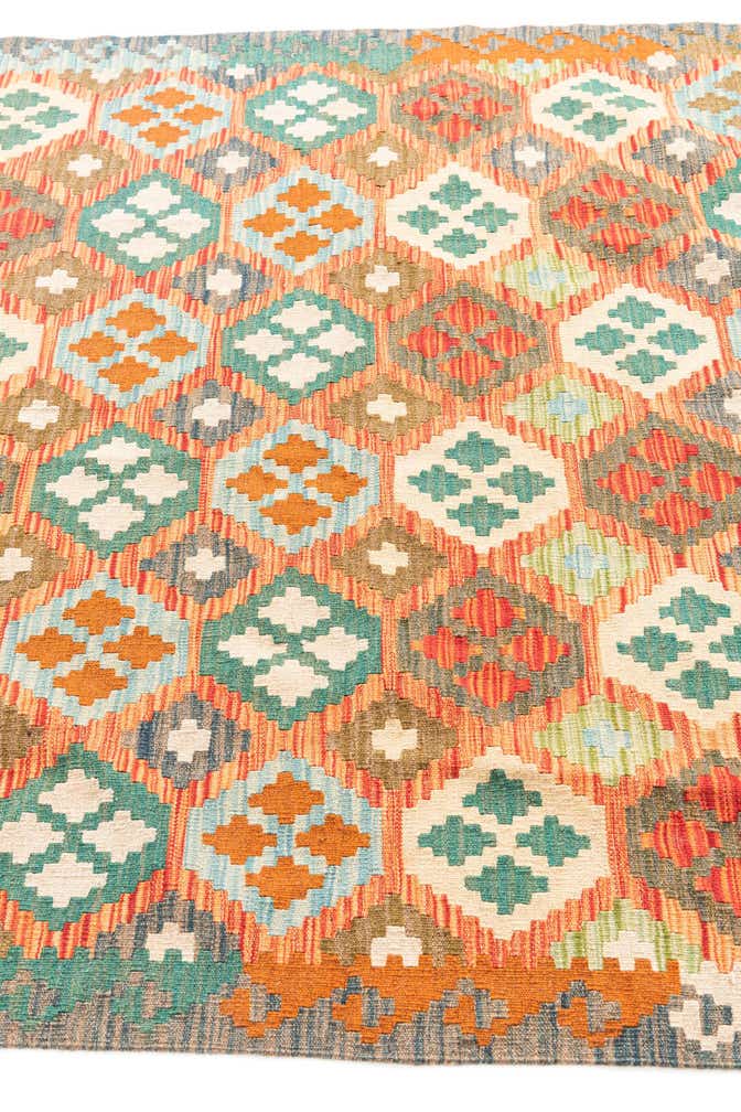 5' x 6' 5 Hand Woven Kilim Maymana Wool Rug