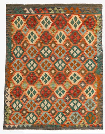 5' x 6' 5 Hand Woven Kilim Maymana Wool Rug
