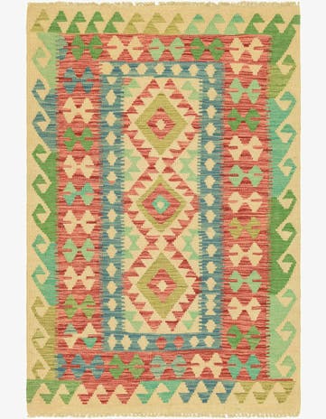 3' 3 x 4' 10 Hand Woven Kilim Maymana Wool Rug