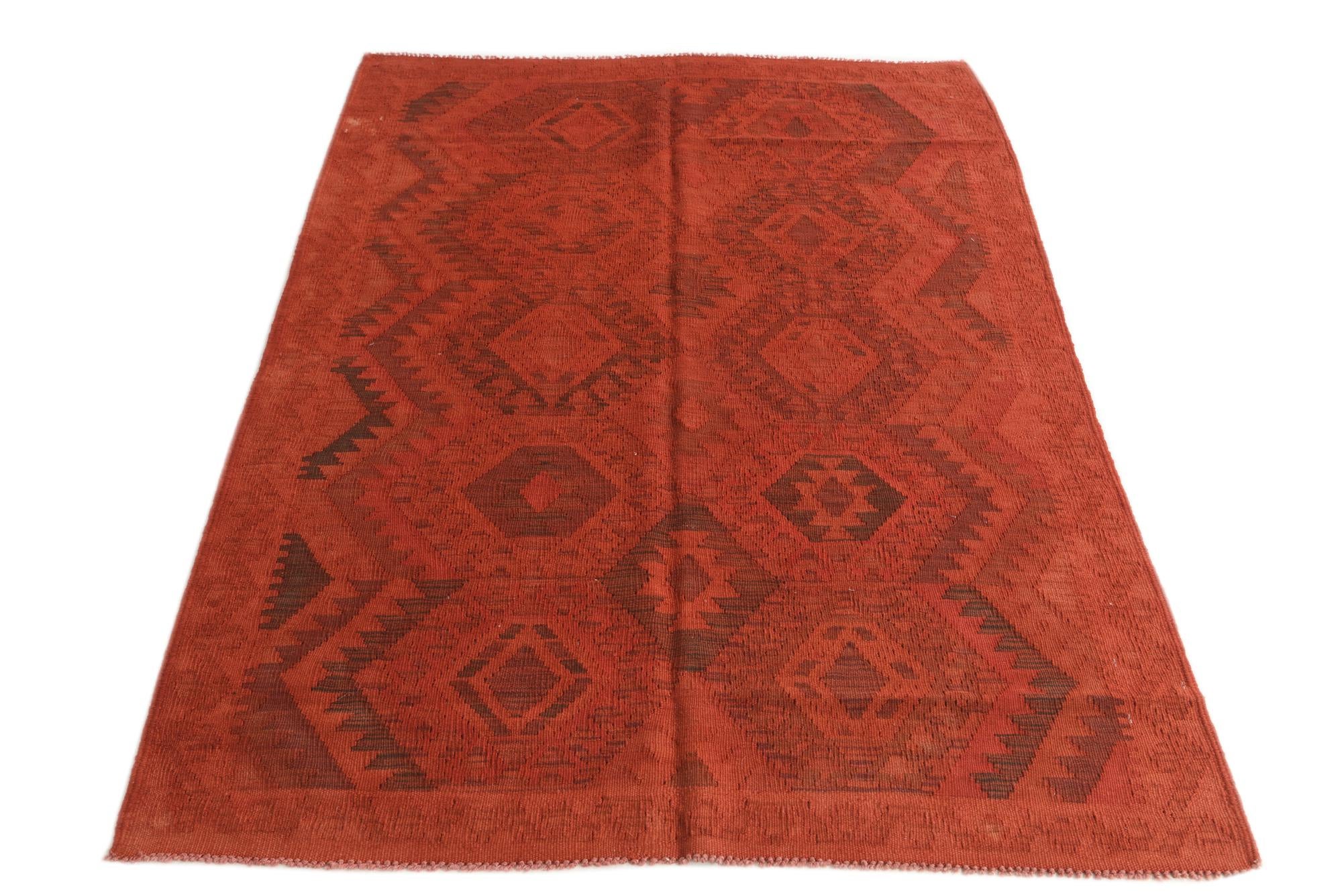 4' 1 x 5' 9 Hand Woven Kilim Modern Wool Rug