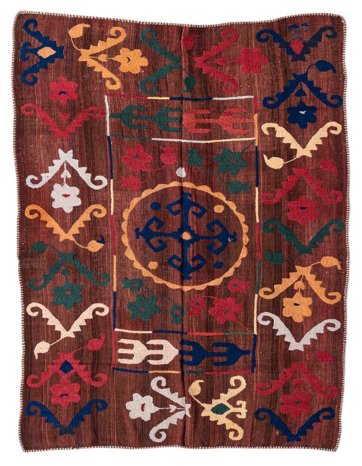 Detail image of 4' 8 x 6' 8 Hand Woven Kilim Suzani Wool Rug