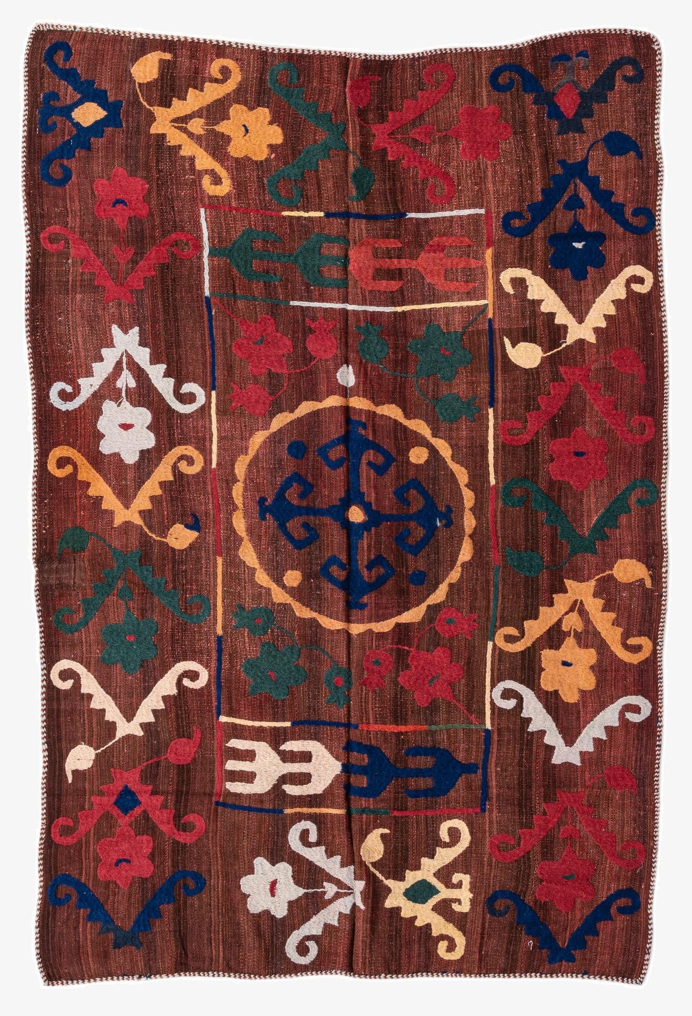 4' 8 x 6' 8  Hand Woven Kilim Suzani Wool Rug