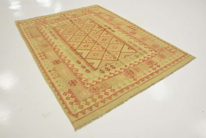 4' 9 x 6' 7 Hand Woven Kilim Waziri Wool Rug