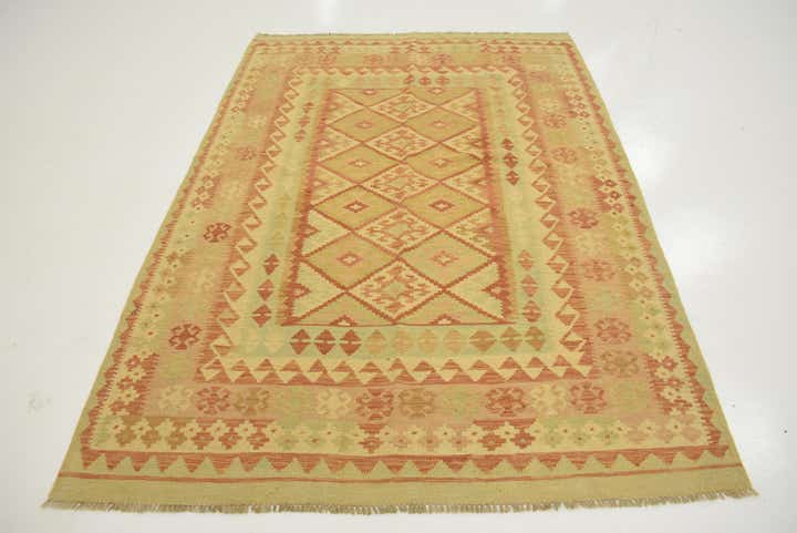 4' 9 x 6' 7 Hand Woven Kilim Waziri Wool Rug