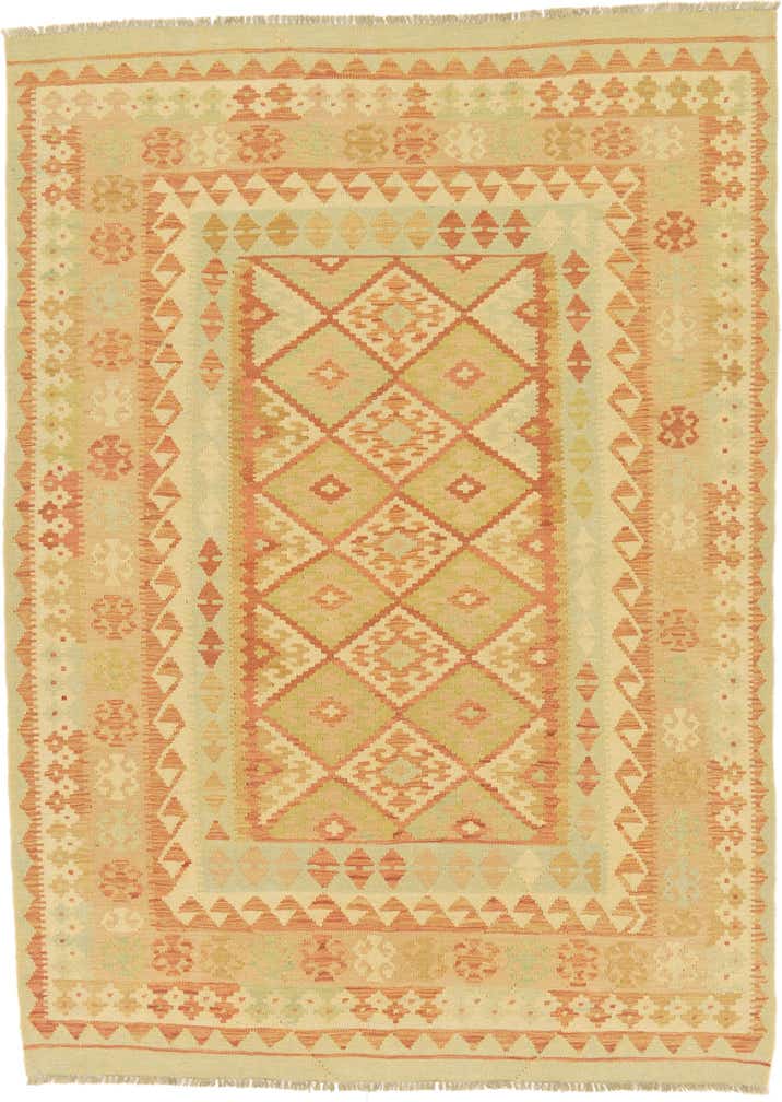4' 9 x 6' 7 Hand Woven Kilim Waziri Wool Rug