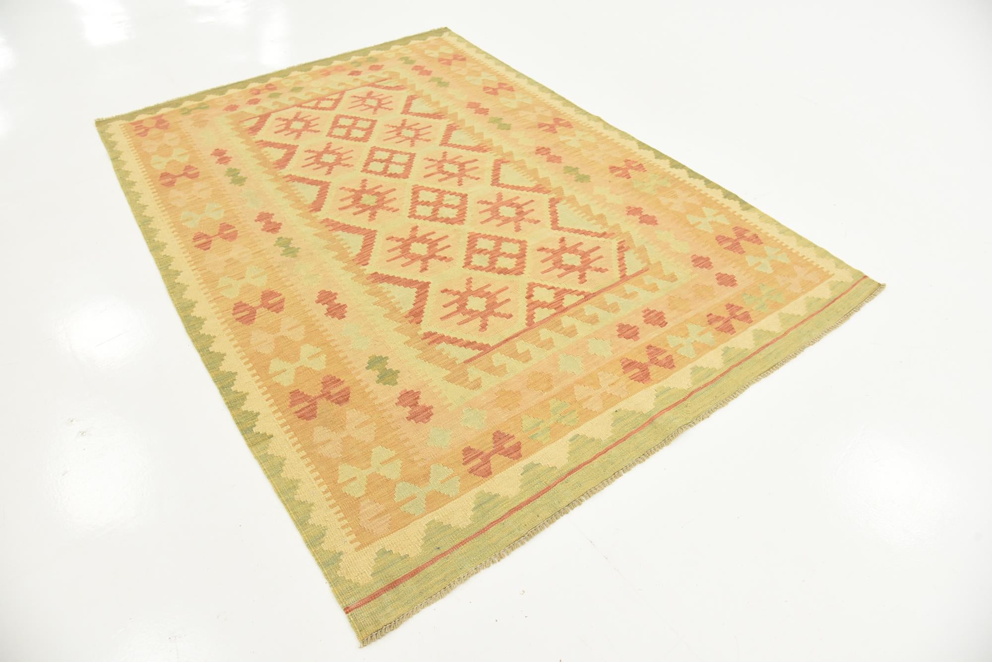 4' 9 x 6' 7 Hand Woven Kilim Waziri Wool Rug