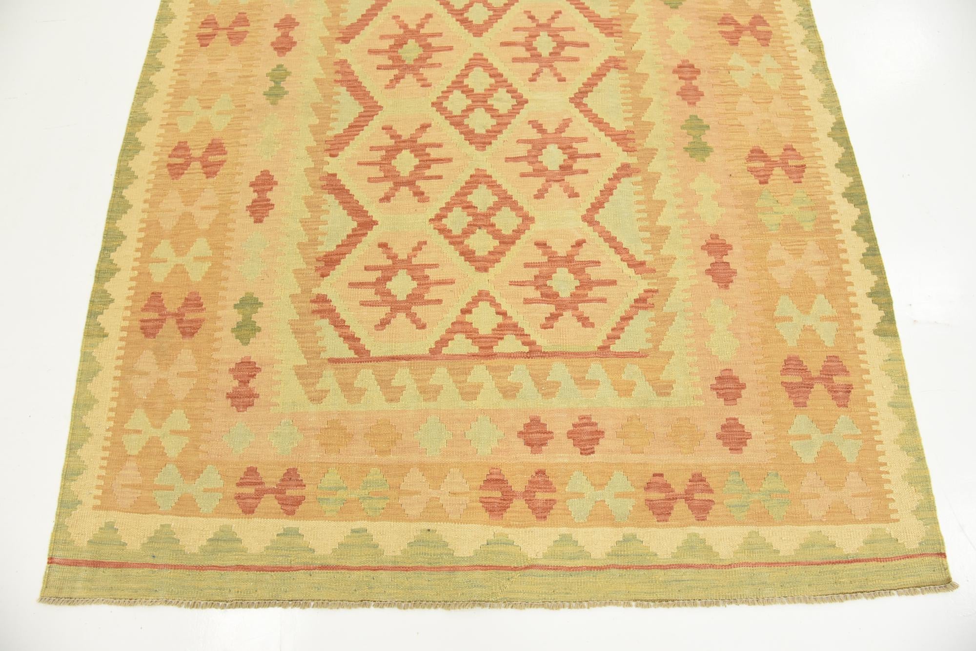 4' 9 x 6' 7 Hand Woven Kilim Waziri Wool Rug