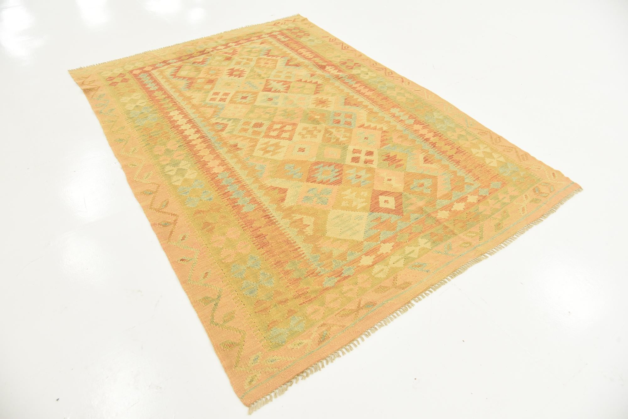 4' 9 x 6' 7 Hand Woven Kilim Waziri Wool Rug