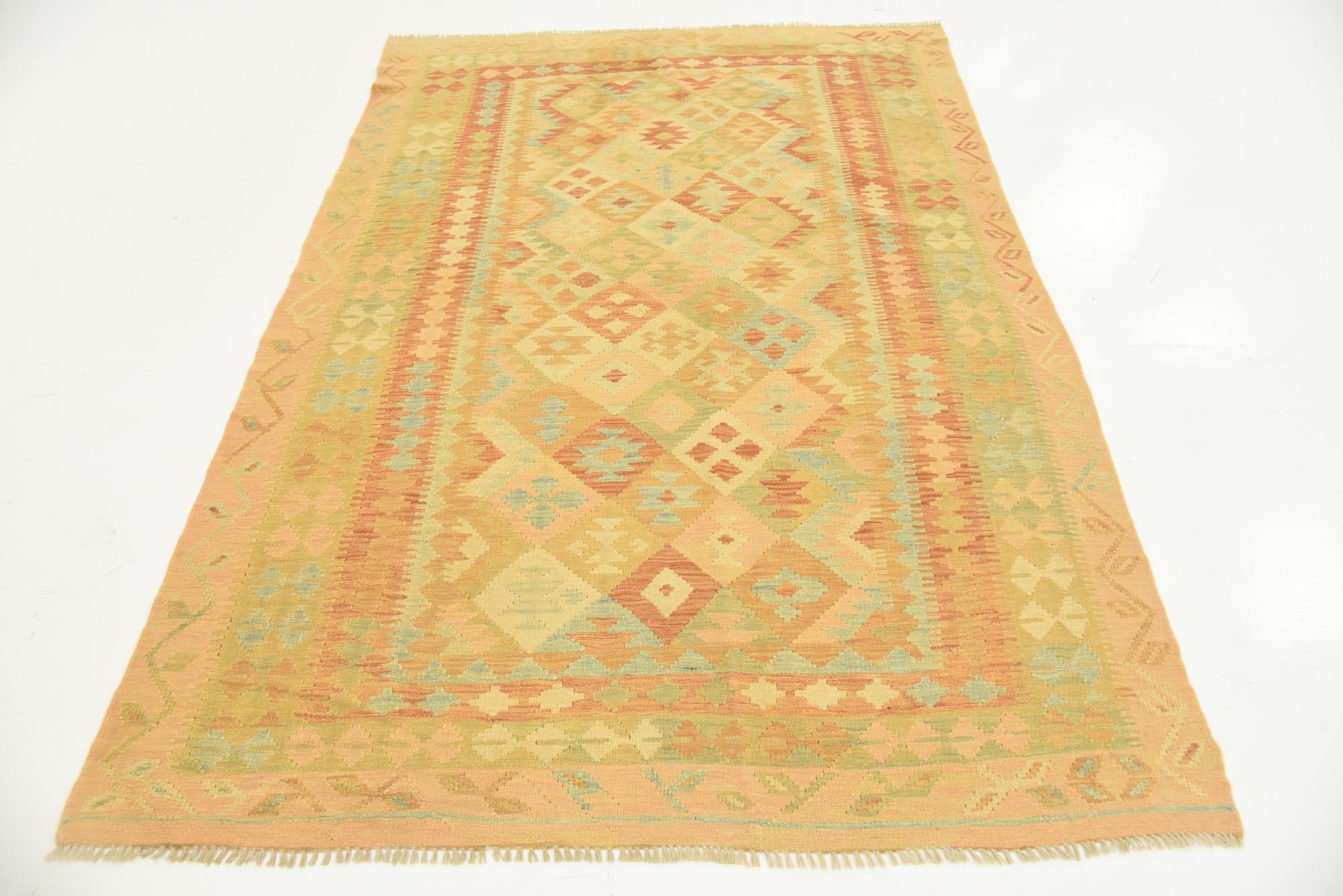 4' 9 x 6' 7 Hand Woven Kilim Waziri Wool Rug