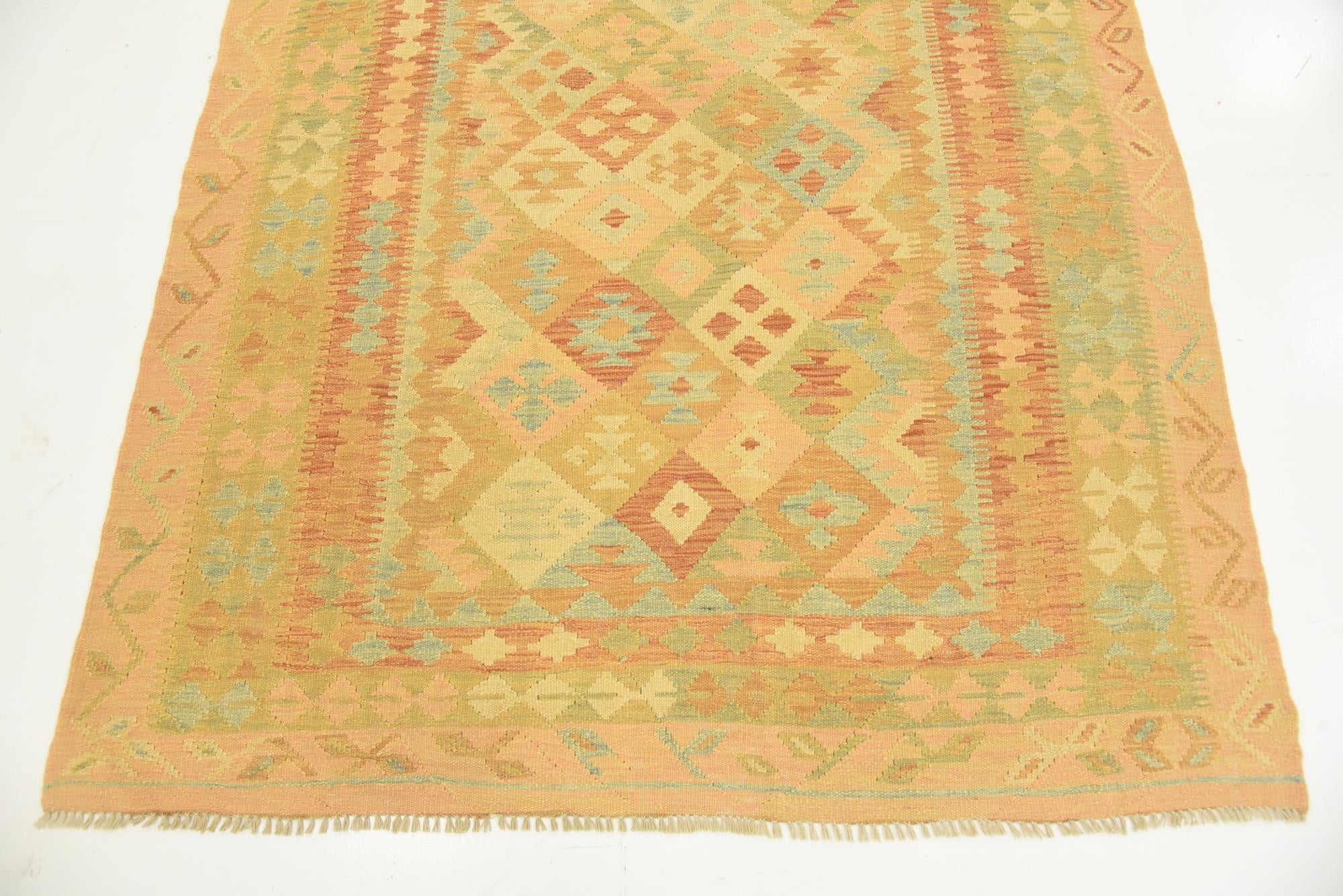 4' 9 x 6' 7 Hand Woven Kilim Waziri Wool Rug