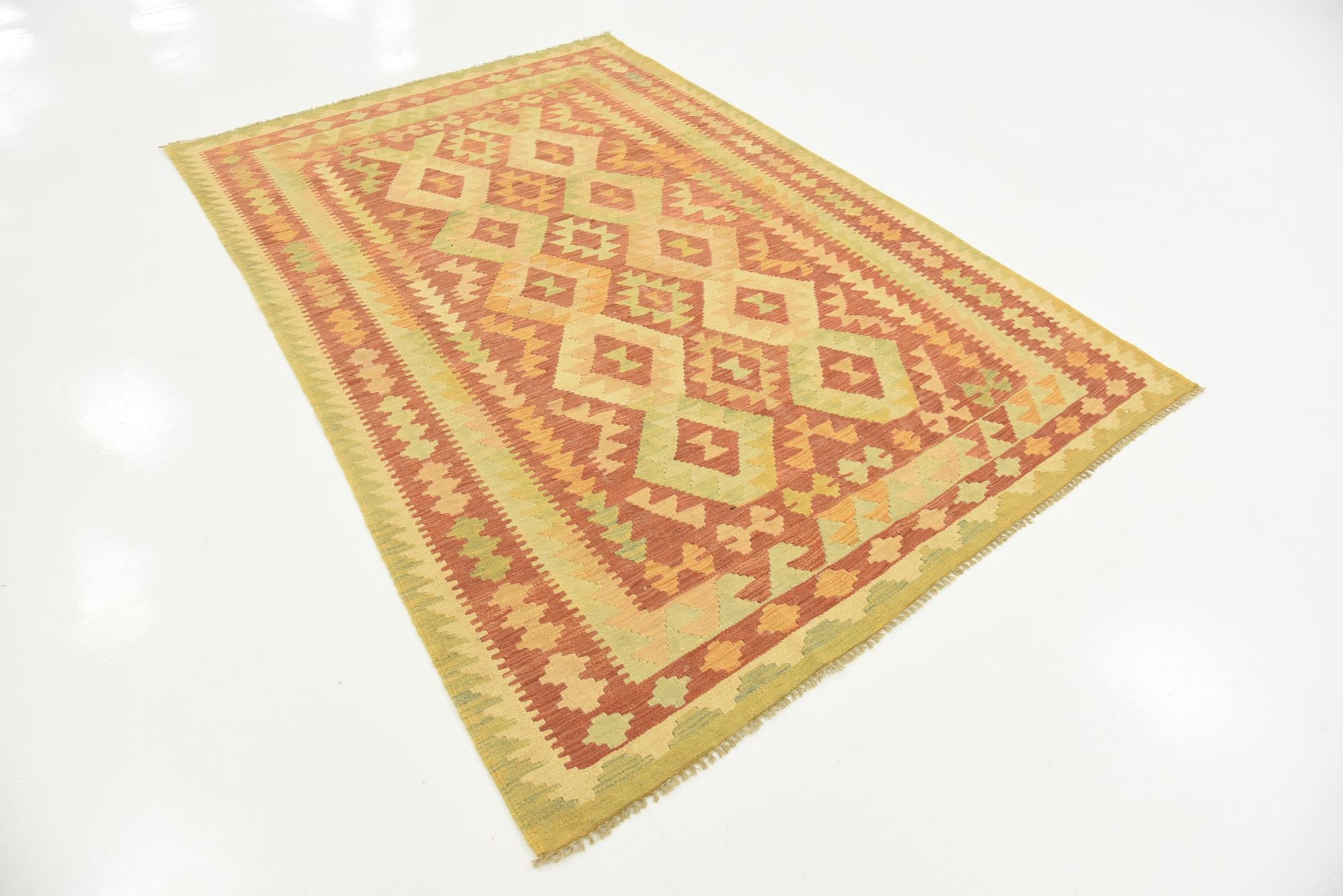 4' 6 x 6' 8 Hand Woven Kilim Waziri Wool Rug
