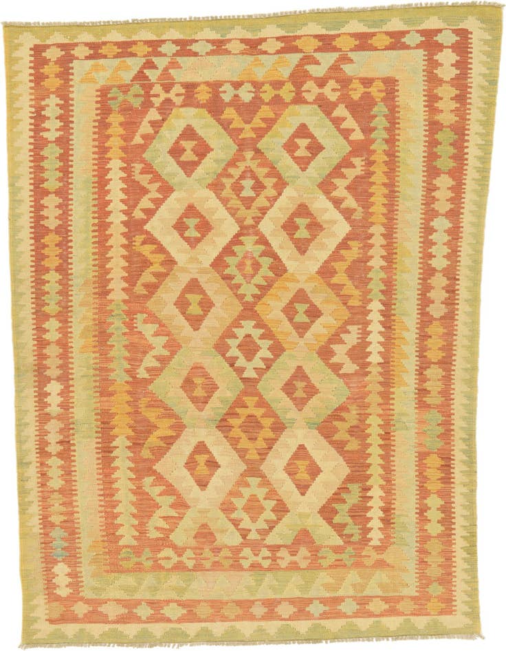Detail image of 4' 6 x 6' 8 Hand Woven Kilim Waziri Wool Rug