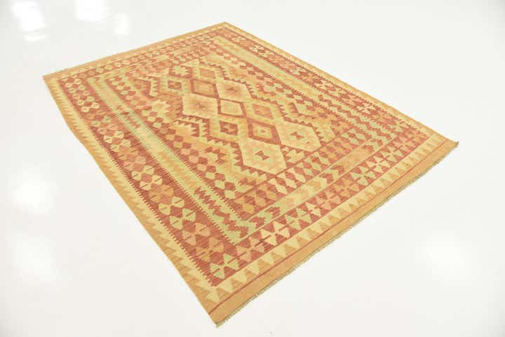 4' 11 x 6' 7 Hand Woven Kilim Waziri Wool Rug