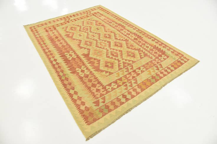 Detail image of 4' 11 x 6' 5 Hand Woven Kilim Waziri Wool Rug