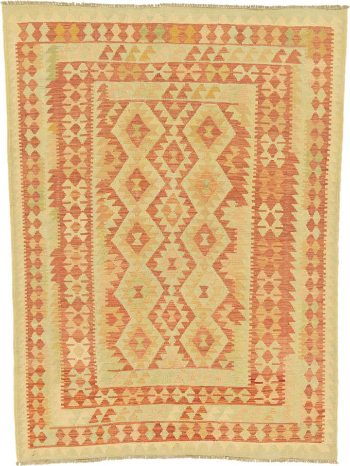 4' 11 x 6' 5 Hand Woven Kilim Waziri Wool Rug