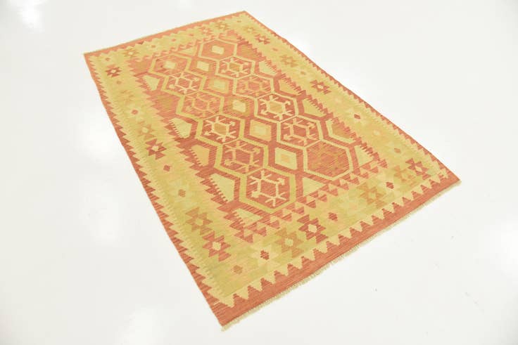 Detail image of 3' 9 x 5' 9 Hand Woven Kilim Waziri Wool Rug