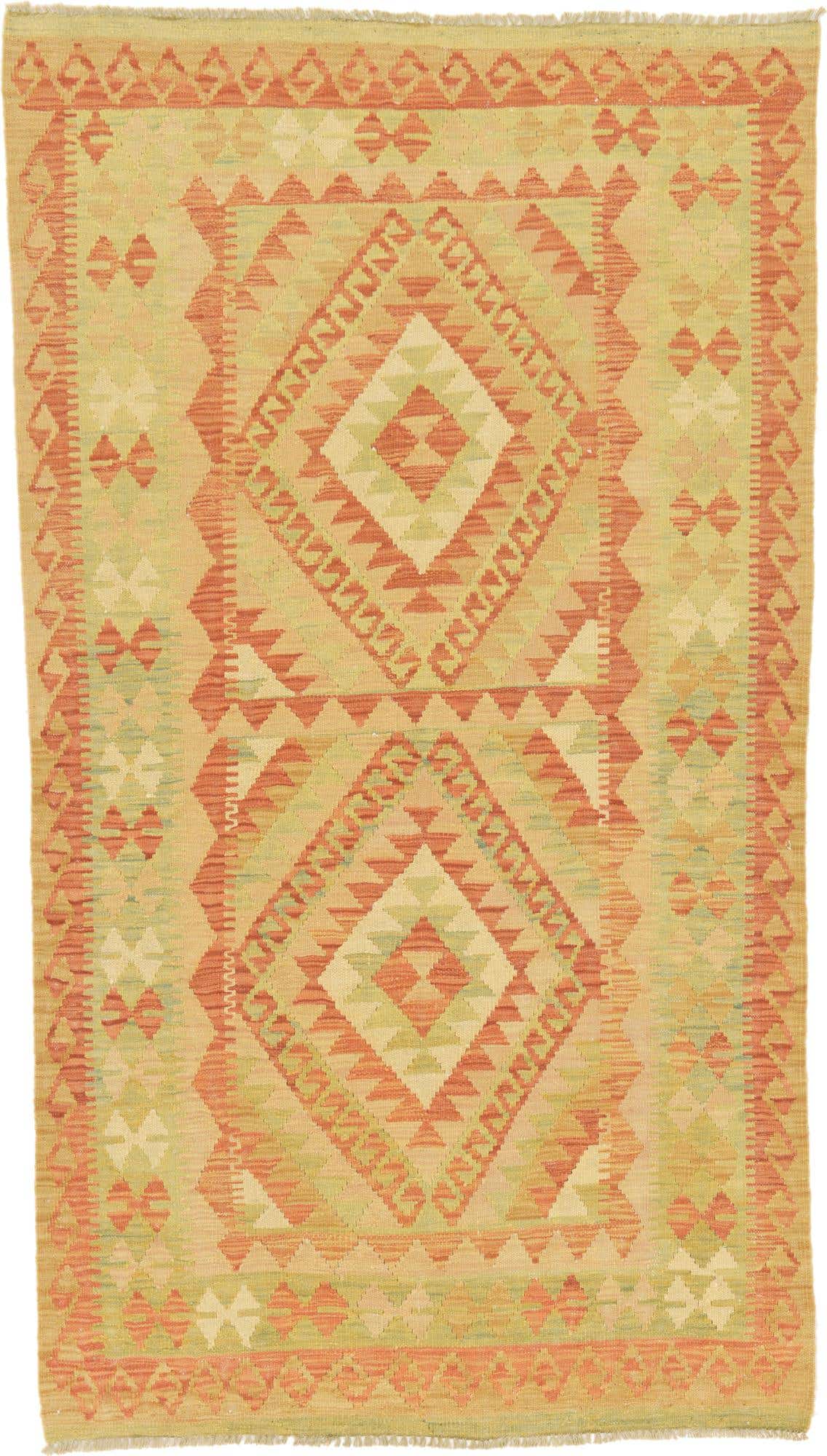 3' 7 x 6' 7 Hand Woven Kilim Waziri Wool Rug