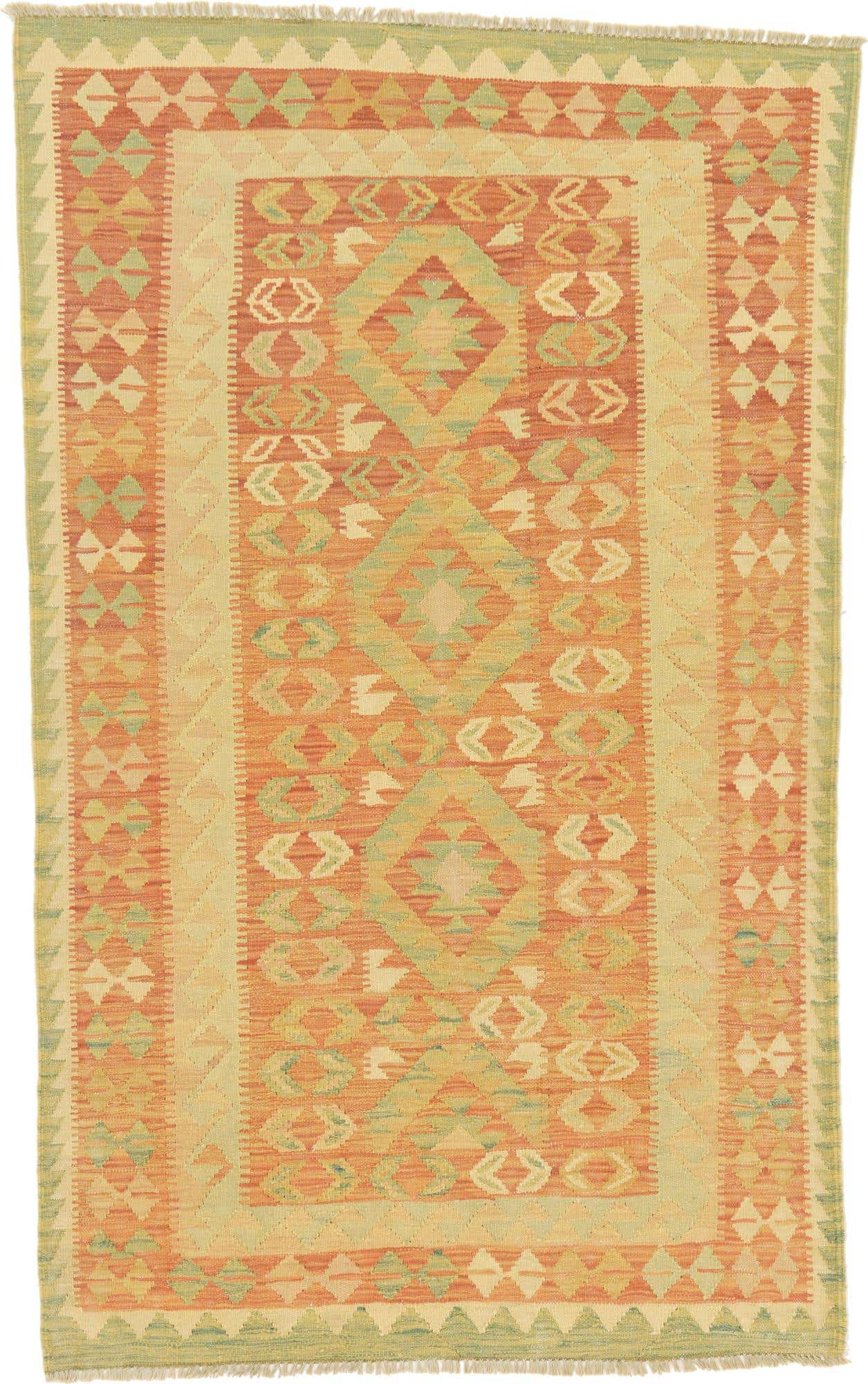 3' 7 x 5' 11 Hand Woven Kilim Waziri Wool Rug