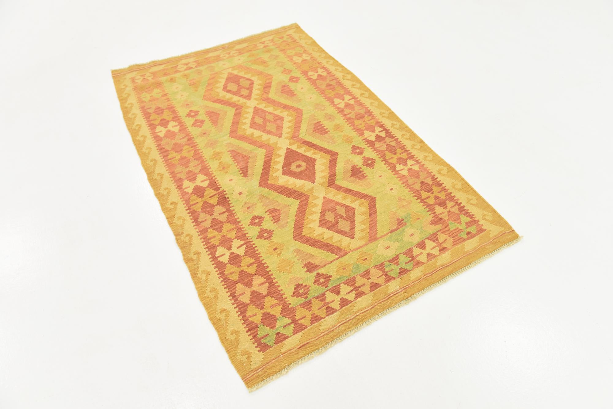 3' 3 x 5' Hand Woven Kilim Waziri Wool Rug