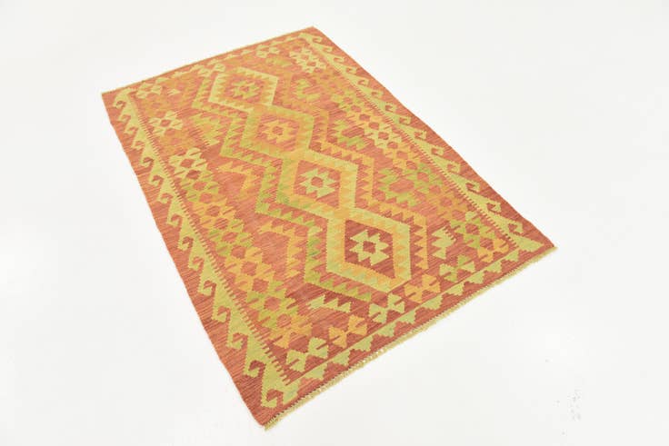 Detail image of 3' 4 x 4' 10 Hand Woven Kilim Waziri Wool Rug