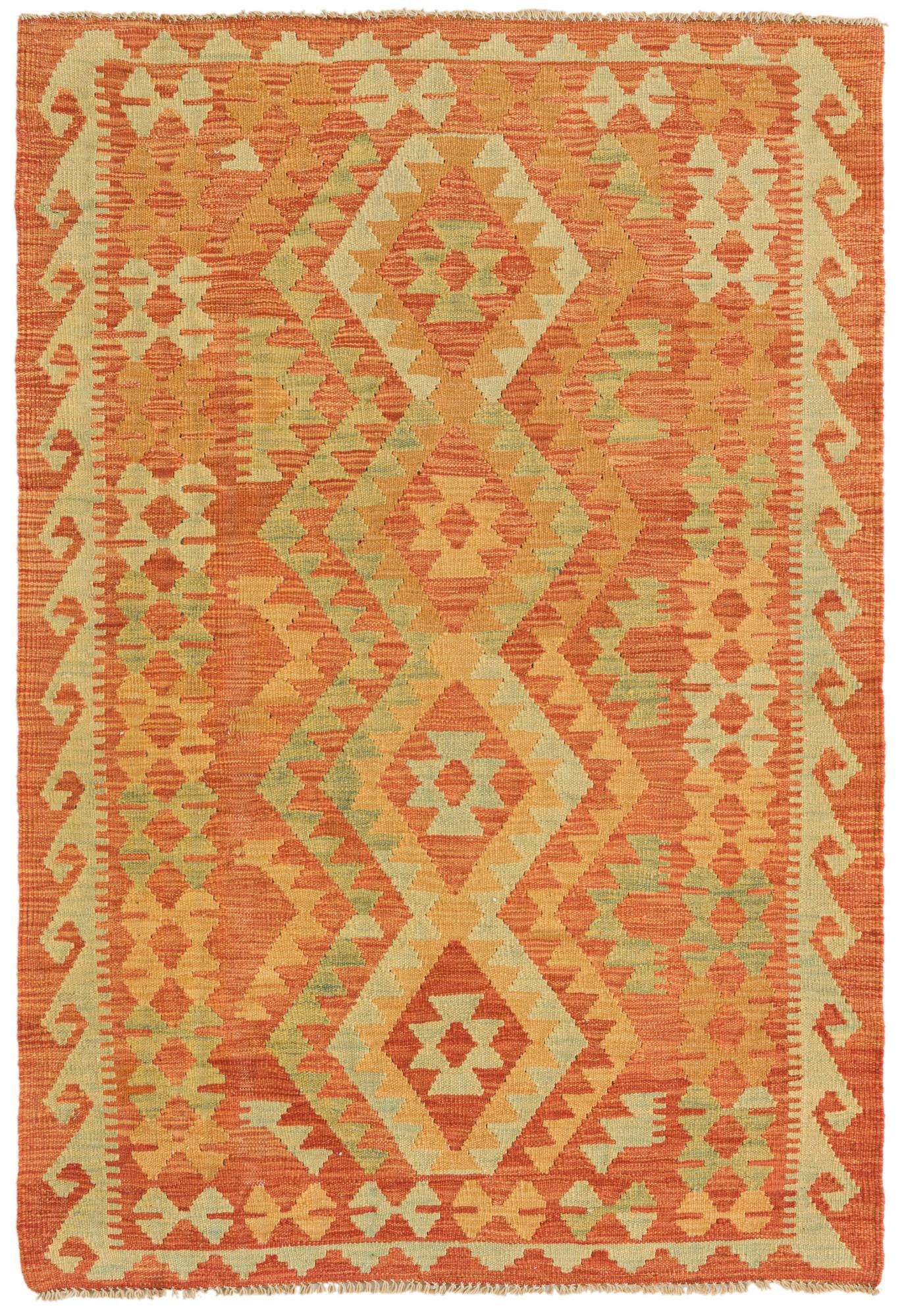3' 4 x 4' 10 Hand Woven Kilim Waziri Wool Rug