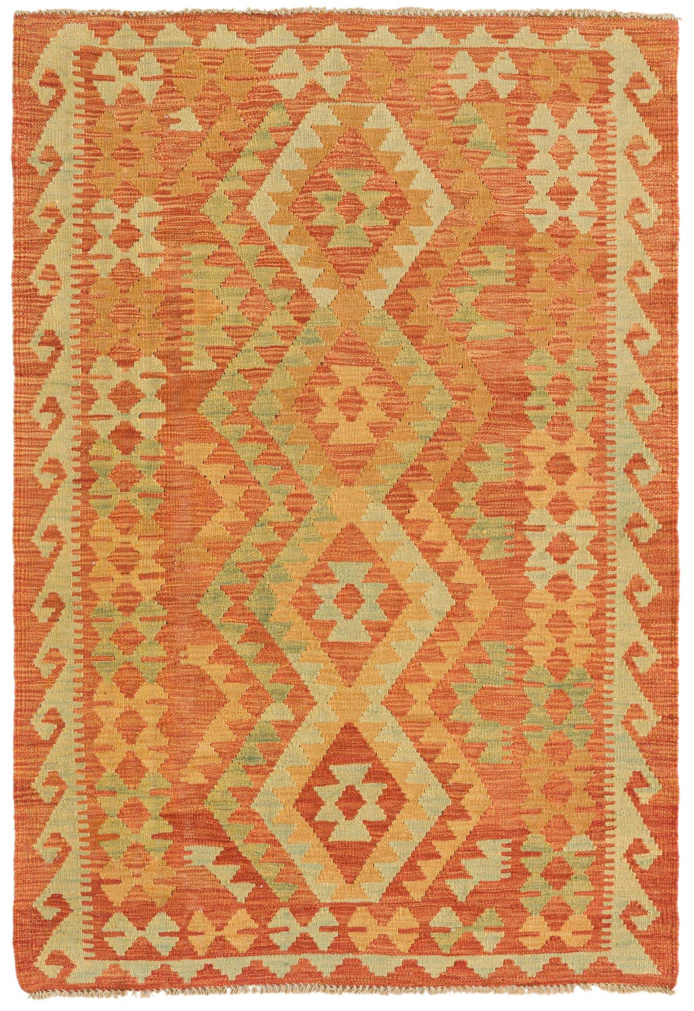 3' 4 x 4' 10 Hand Woven Kilim Waziri Wool Rug