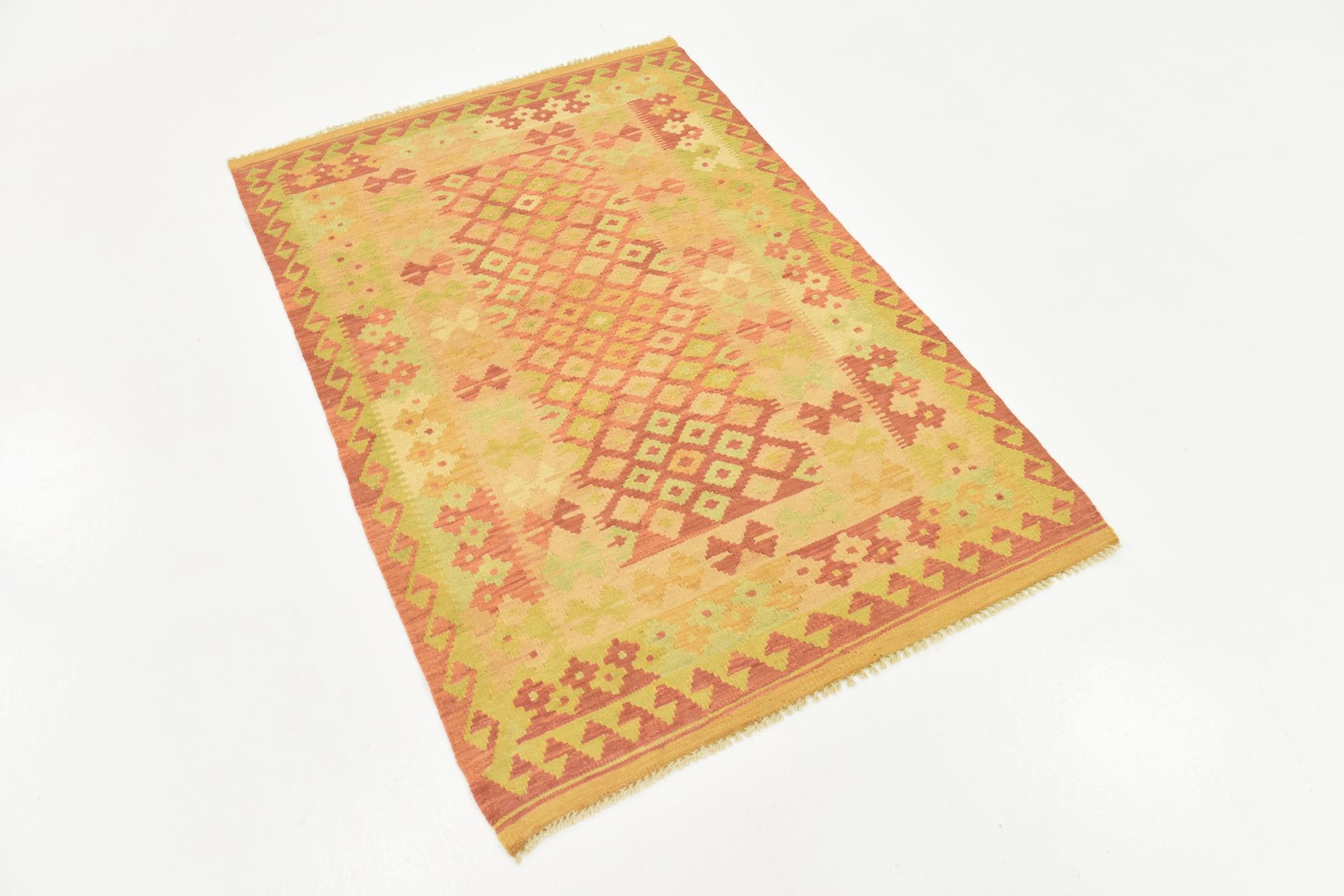 3' 3 x 4' 10 Hand Woven Kilim Waziri Wool Rug