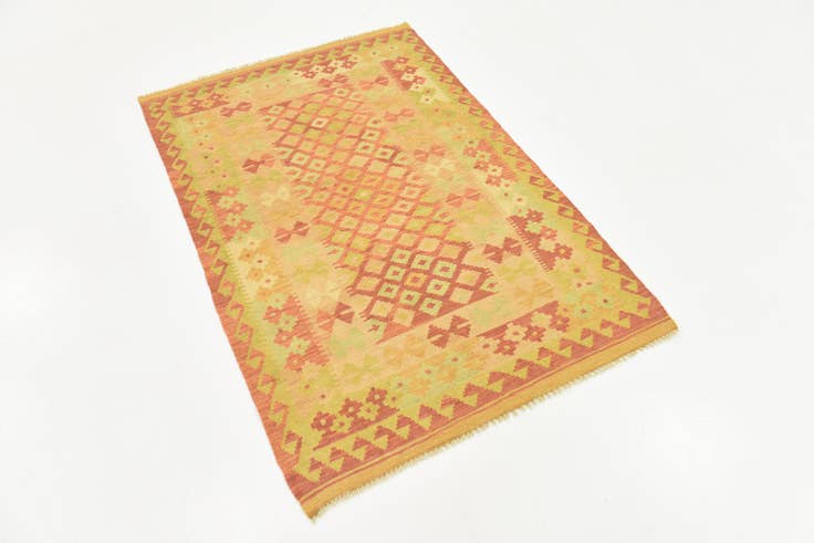 Detail image of 3' 3 x 4' 10 Hand Woven Kilim Waziri Wool Rug