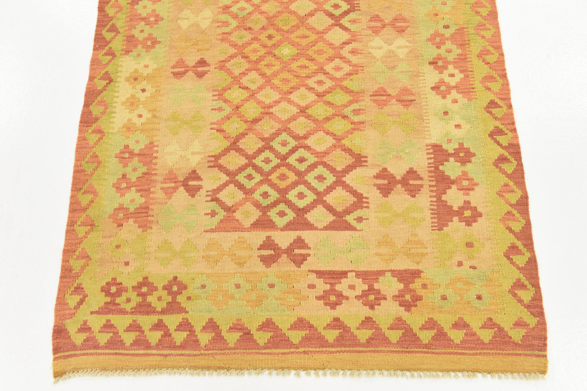 3' 3 x 4' 10 Hand Woven Kilim Waziri Wool Rug