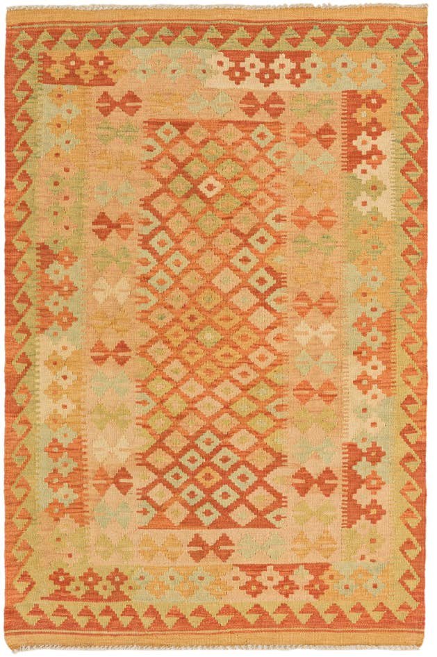 Detail image of 3' 3 x 4' 10 Hand Woven Kilim Waziri Wool Rug